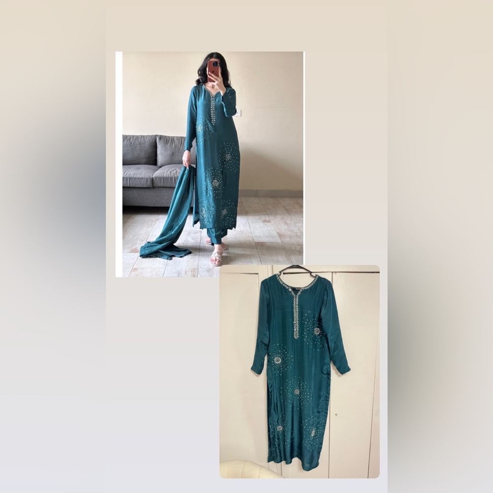 Teal Embellished Salwar Kameez Set with Dupatta